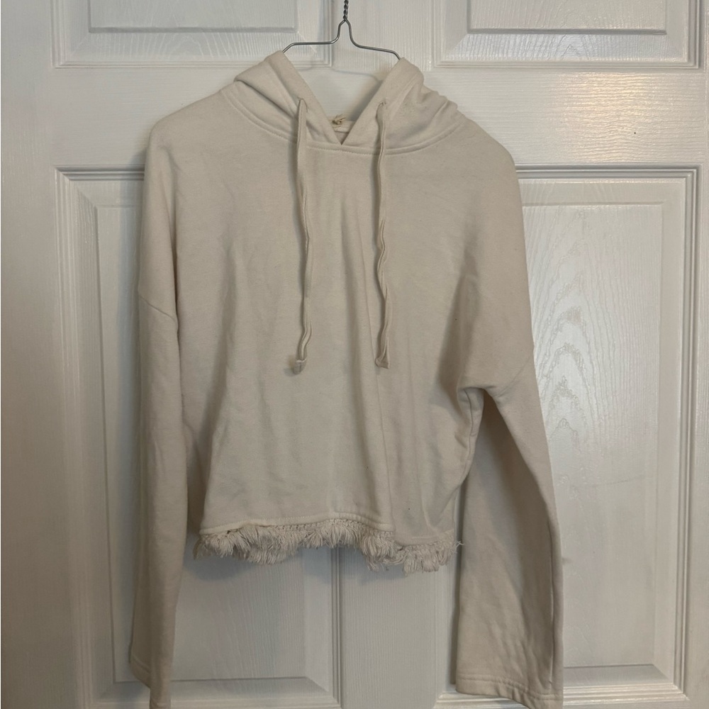 ILLA ILLA Women's Cream Fringe Hem Hoodie Size Small